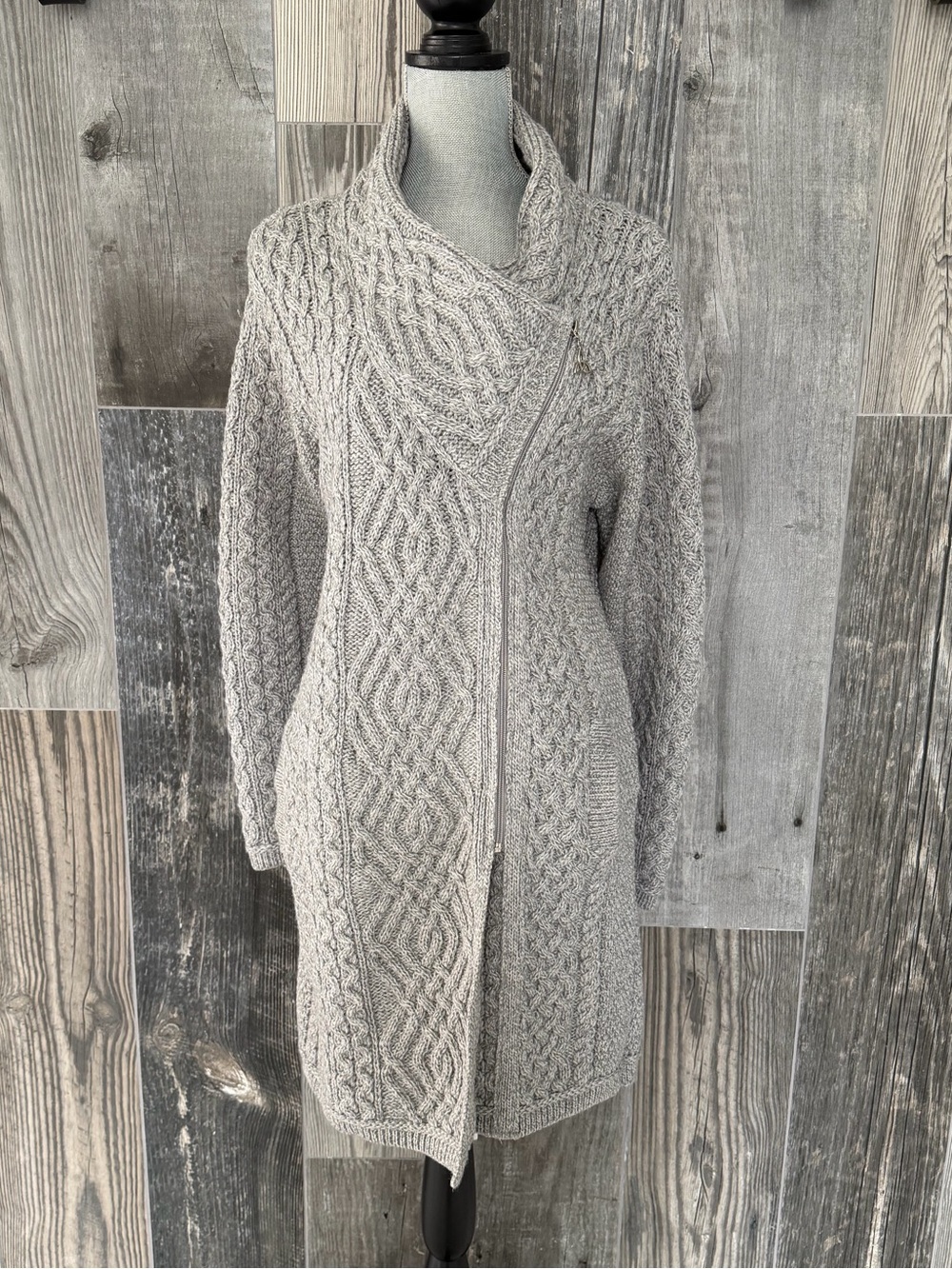 Aran Knit Coatigan with Celtic Knot Side Zip